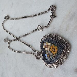 Vintage Murano glass millefiori heart pendant necklace Made In Italy.